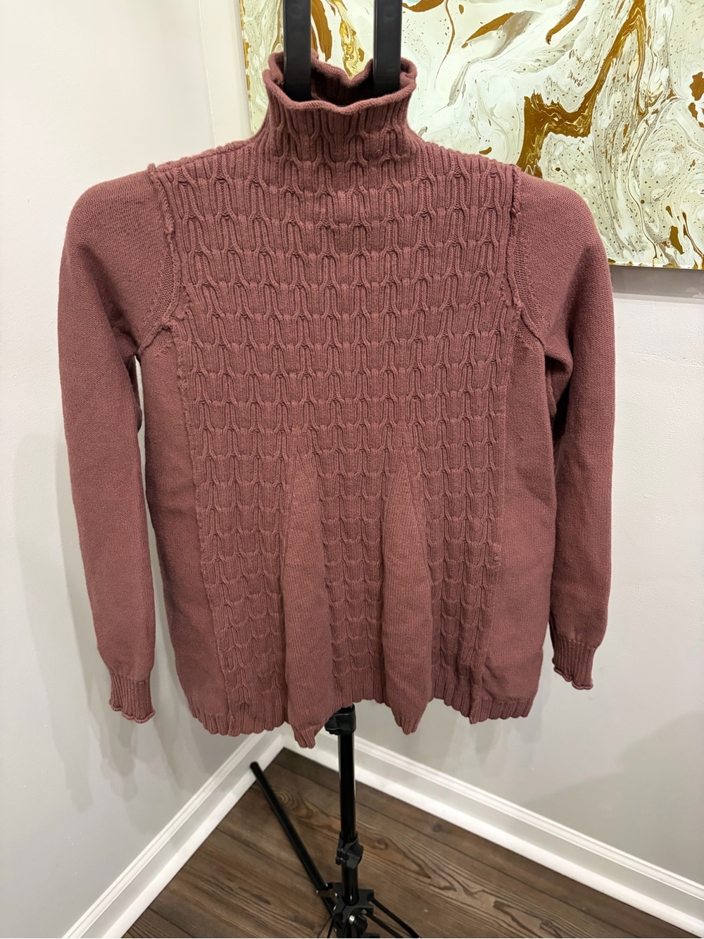 Anthropologie Pilcro Oversized Cable Knit Turtleneck Sweater Pink Mauve S
